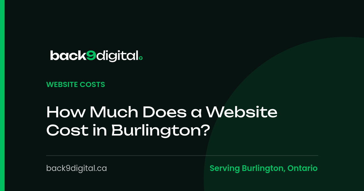 Back9 Digital branded article graphic titled How Much Does a Website Cost in Burlington, in the Website Costs category