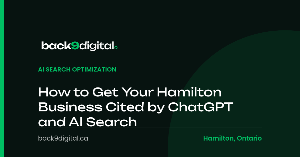 Back9 Digital branded title card reading How to Get Your Hamilton Business Cited by ChatGPT and AI Search