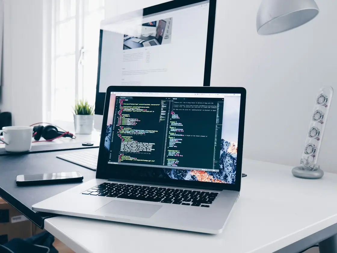 WordPress website being built on a laptop