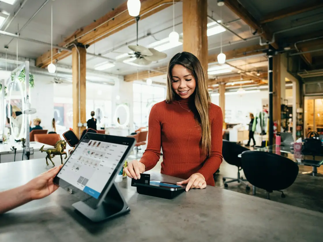 Customer paying at an online store checkout