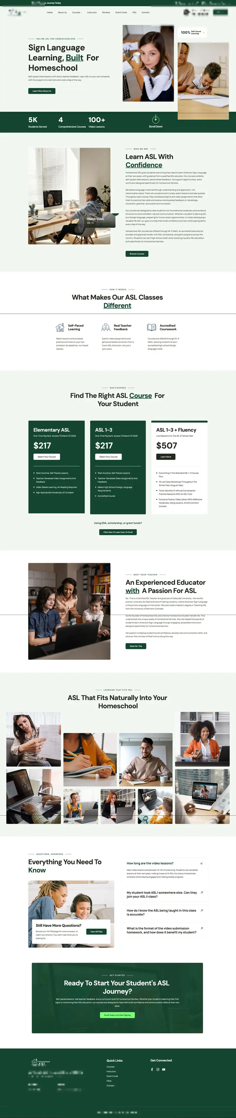 ASL School website built by Back9 Digital