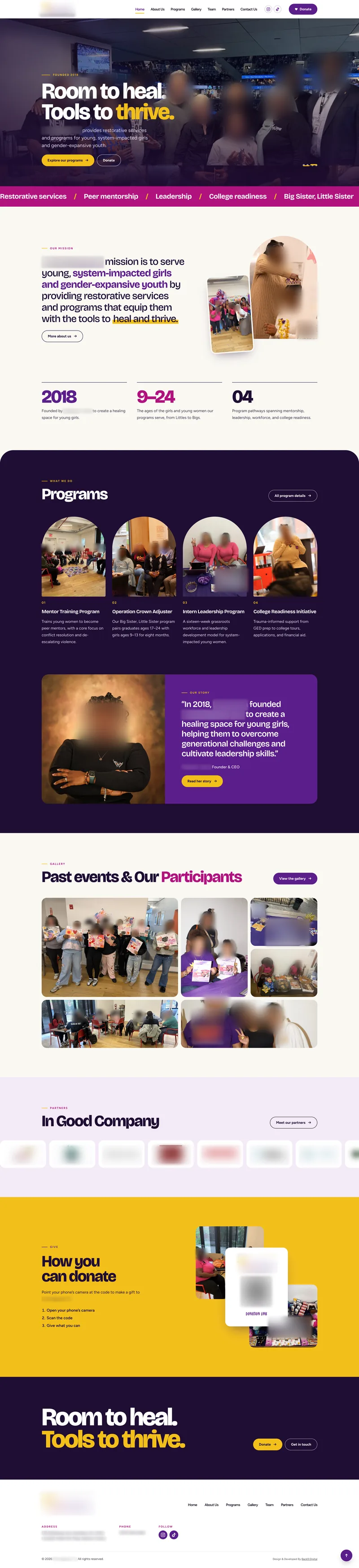 Youth nonprofit website design, Back9 Digital web design portfolio